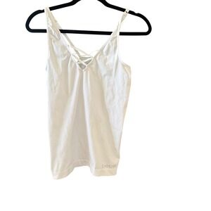 Bebe Vintage Y2K Womens White V-Neck Strappy Camisole Tank Top Adjustable Straps